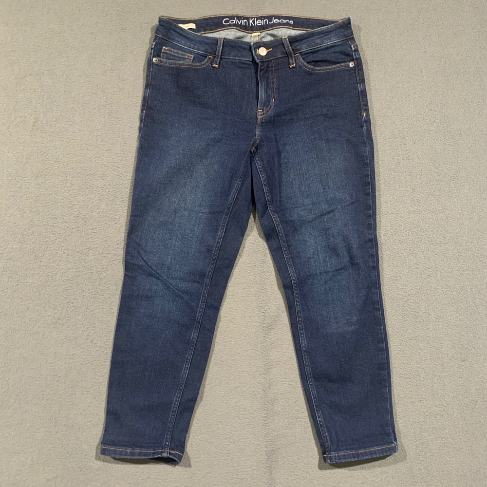 Calvin Klein Jeans Womens Capri Size 8 Dark Wash Blue Denim Stretch Pants